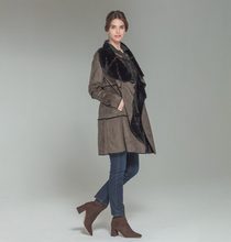 Load image into Gallery viewer, Alana Faux Fur Suede Car Coat - Olive Grey
