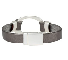 Load image into Gallery viewer, Grey and Silver Hammered Metal &amp; Leather Bracelet
