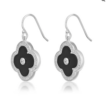 Load image into Gallery viewer, Lavari Sterling Silver Onyx Clover Earrings
