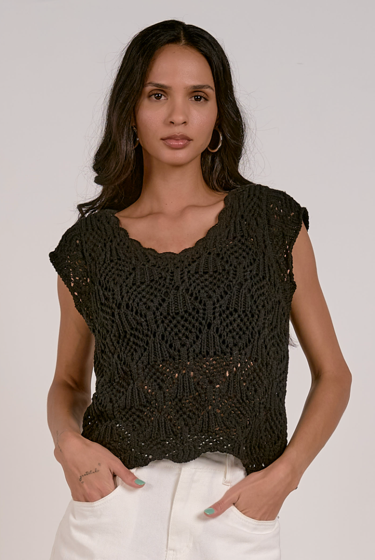 Elan Black Cap Sleeve Knit Top