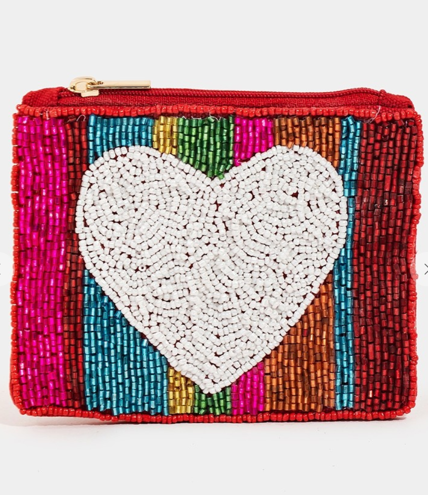 Rainbow Love Seed Beaded Coin Purse