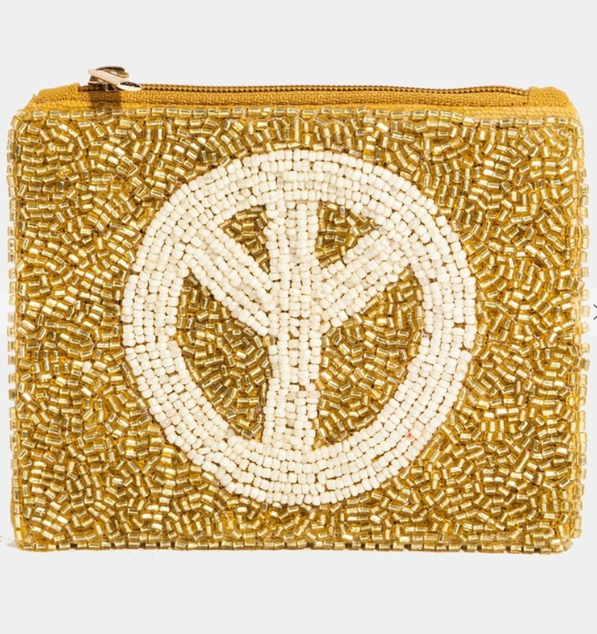 Gold Peace Seed Beaded Coin Purse