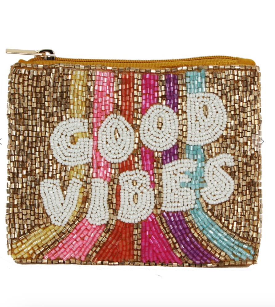 Good Vibes Seed Beaded Coin Purse