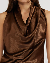Load image into Gallery viewer, Dorothy Satin Bronze Cowl Neck Top
