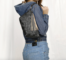 Load image into Gallery viewer, Western Black Leather Hand-Tooled Wristlet
