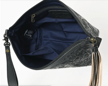 Load image into Gallery viewer, Western Black Leather Hand-Tooled Wristlet
