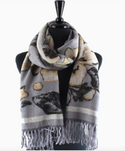 Load image into Gallery viewer, Grey Floral Winter Scarf
