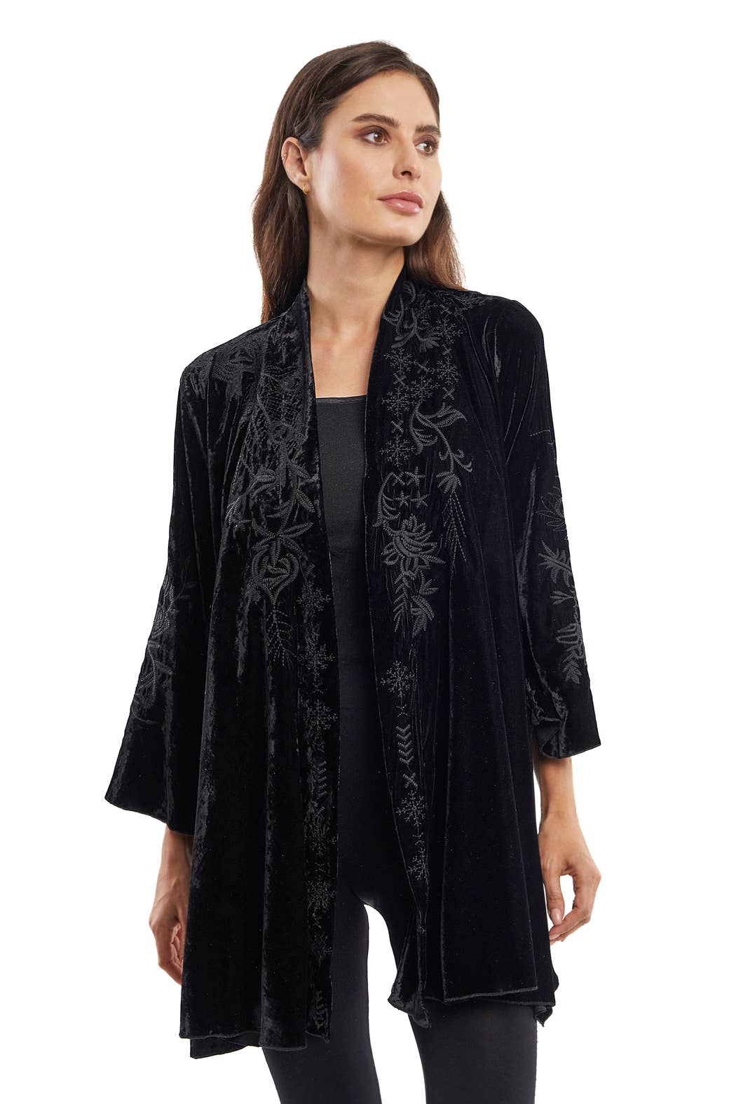 Black Velvet Embroidered Cardigan/Kimono