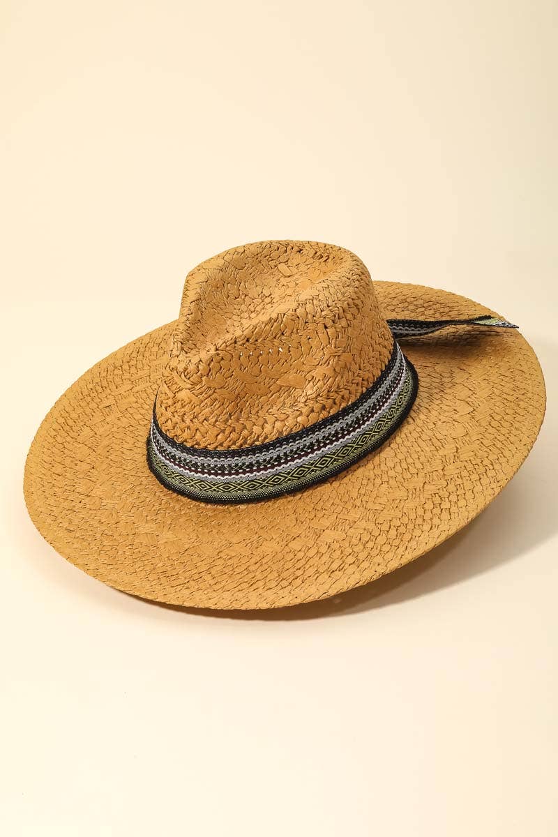 Boho Braided Straw Hat - Tan