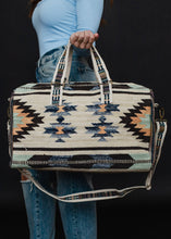 Load image into Gallery viewer, Tan, Brown &amp; Blue Aztec Duffel Bag
