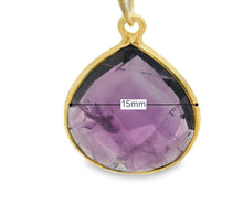 Load image into Gallery viewer, Amethyst Bezel Connector – 1 Piece, Heart Shape, 15mm, One Loop, Gold Plated over Sterling Silver: Gold One Loop
