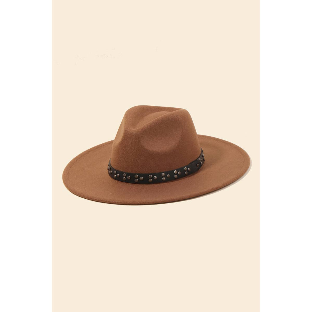 Studded Strap Fedora Hat - Khaki