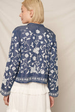Load image into Gallery viewer, Long Sleeve Embroidered Denim Button Down Top: Dark Denim / M/L
