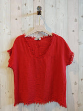 Load image into Gallery viewer, REF 11998 100% LINEN FRINGED BLOUSE.: KHAKI
