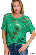 Load image into Gallery viewer, `Fish Net Short Sleeve Crochet Sweater Zenana: ASH MOCHA-188249 / L/XL
