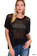 Load image into Gallery viewer, `Fish Net Short Sleeve Crochet Sweater Zenana: ASH MOCHA-188249 / L/XL
