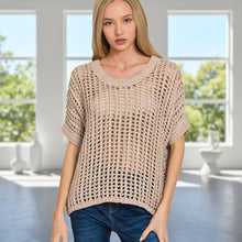 Load image into Gallery viewer, `Fish Net Short Sleeve Crochet Sweater Zenana: ASH MOCHA-188249 / S/M
