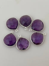 Load image into Gallery viewer, Amethyst Bezel Connector – 1 Piece, Heart Shape, 15mm, One Loop, Gold Plated over Sterling Silver: Gold One Loop
