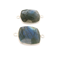 Load image into Gallery viewer, Blue Labradorite Cushion Shape Bezel Connector 2 Loops (12mm, 15mm) - 925 Sterling Silver and Gold Plated Silver Jewelry Link - 1 pcs: Silver Two Loop / 12mm
