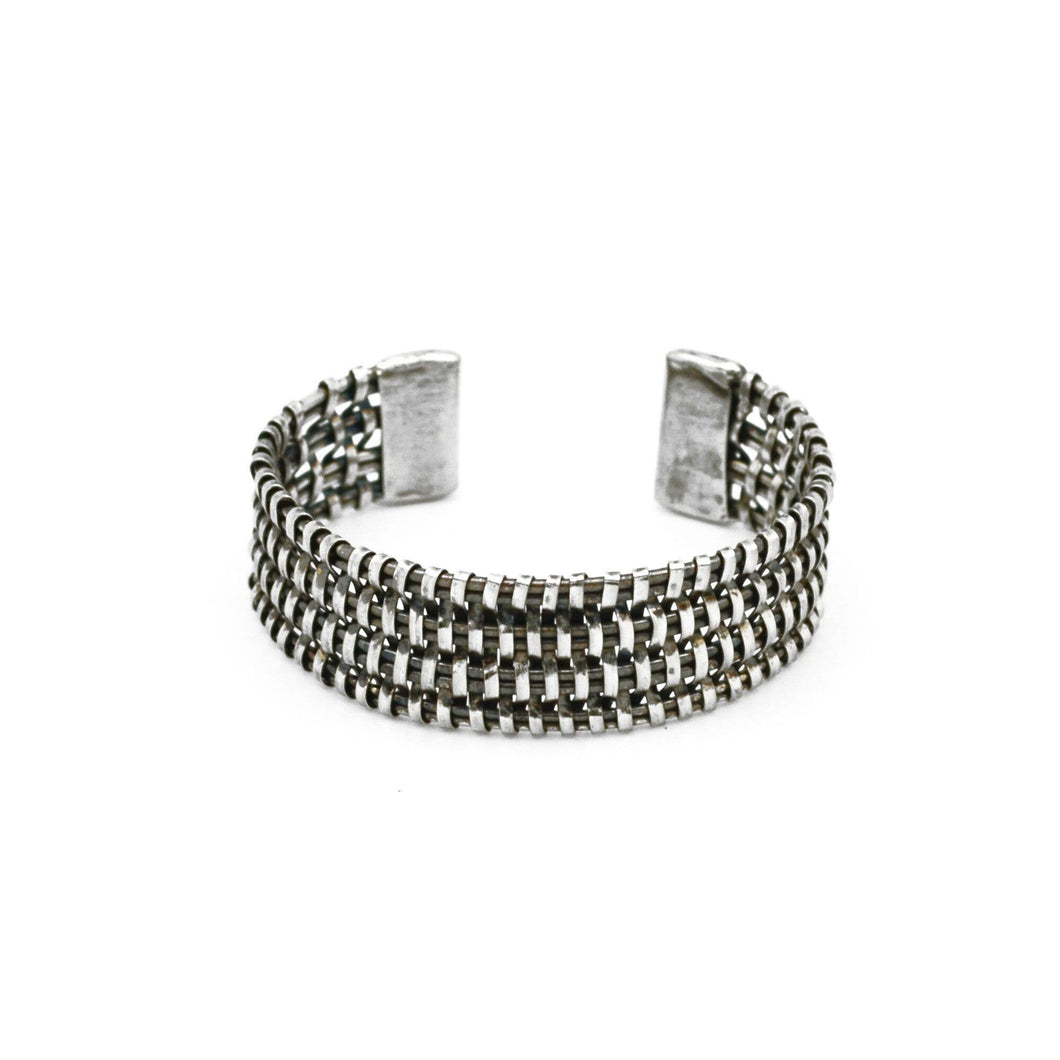 Basketweave Antique Silver Flat Weave  Cuff