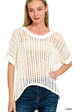 Load image into Gallery viewer, `Fish Net Short Sleeve Crochet Sweater Zenana: ASH MOCHA-188249 / S/M
