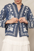 Load image into Gallery viewer, Long Sleeve Embroidered Denim Button Down Top: Dark Denim / S/M
