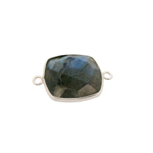 Load image into Gallery viewer, Blue Labradorite Cushion Shape Bezel Connector 2 Loops (12mm, 15mm) - 925 Sterling Silver and Gold Plated Silver Jewelry Link - 1 pcs: Silver Two Loop / 12mm
