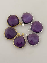 Load image into Gallery viewer, Amethyst Bezel Connector – 1 Piece, Heart Shape, 15mm, One Loop, Gold Plated over Sterling Silver: Gold One Loop
