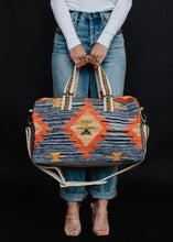 Load image into Gallery viewer, Blue &amp; Multicolored Aztec Duffel Bag
