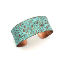 Load image into Gallery viewer, Copper Patina Bracelet - Turquoise Floral and Vine
