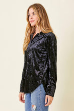Load image into Gallery viewer, Button Down Velvet Shirt - Black
