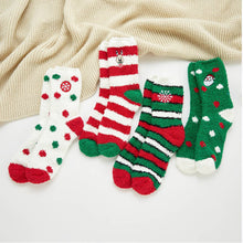 Load image into Gallery viewer, Holiday Christmas Patterned Plush Socks: Green Multi
