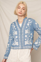 Load image into Gallery viewer, Long Sleeve Embroidered Denim Button Down Top: Dark Denim / S/M
