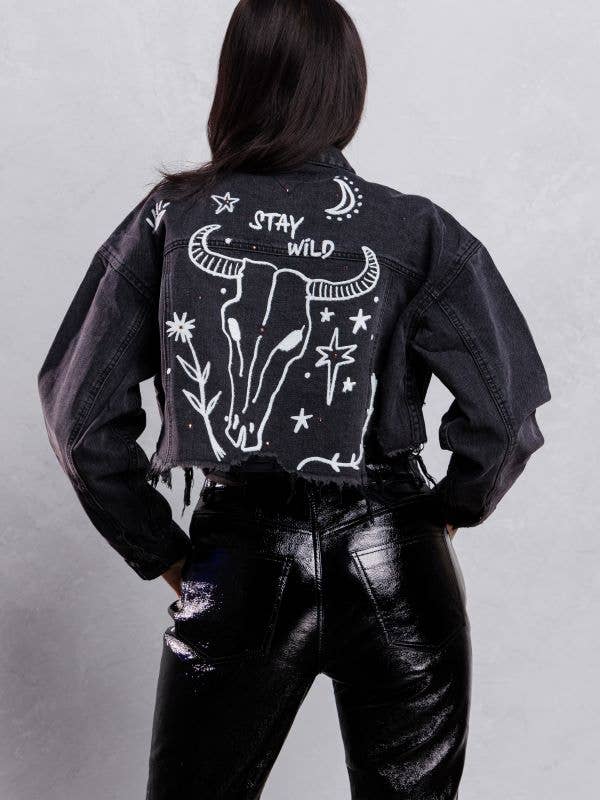 Stay Wild Cropped Denim Jacket - S/M