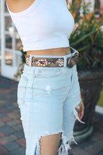 Load image into Gallery viewer, Hibiscus Vegan Embroidered Belt - Mocha OS
