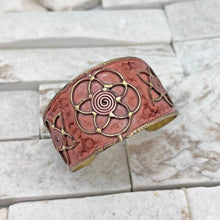 Load image into Gallery viewer, Brass Patina Cuff Bracelet - Peach Lotus
