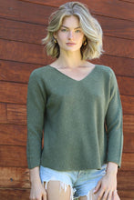 Load image into Gallery viewer, Italian Dark Olive V-Neck Sweater OS
