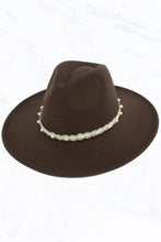 Load image into Gallery viewer, Big Brim Peach Heart Top Jazz Hat with Pearl Belt: Black
