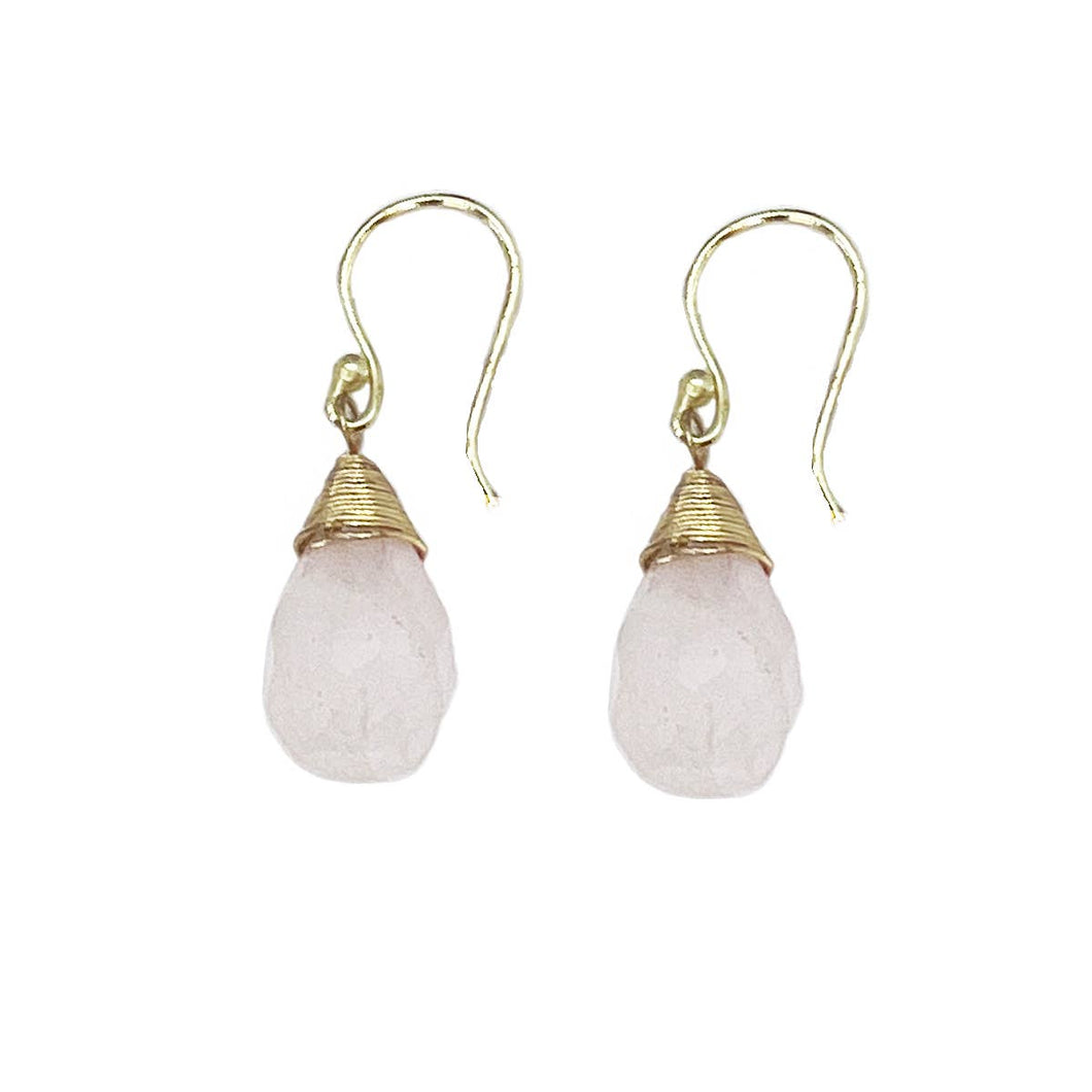 Gold-Plated Rose Quartz Teardrop Earrings