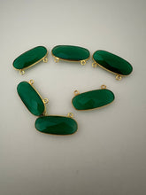 Load image into Gallery viewer, Oval Green Onyx Bezel Connector – Gold Plated Over 925 Sterling Silver, 10x24mm, 1Pc.
