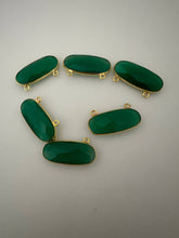 Load image into Gallery viewer, Oval Green Onyx Bezel Connector – Gold Plated Over 925 Sterling Silver, 10x24mm, 1Pc.
