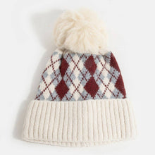 Load image into Gallery viewer, Argyle Knit Pom Beanie: BK
