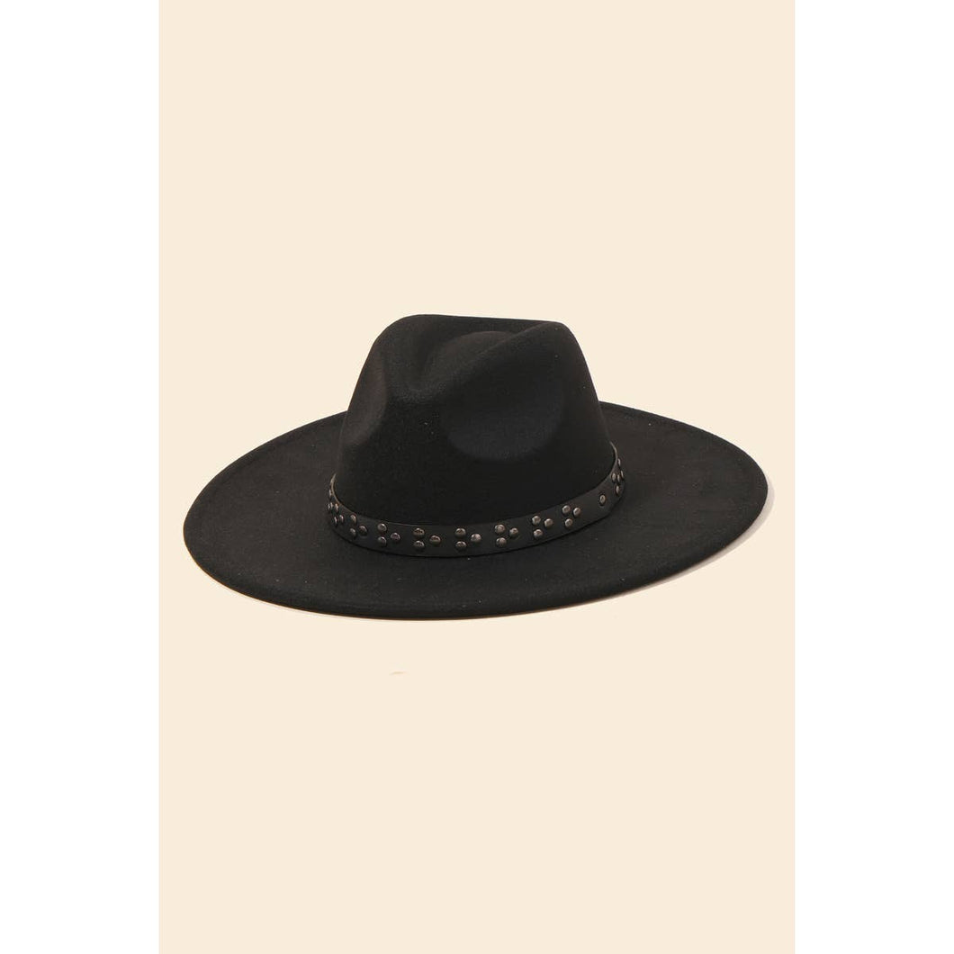 Studded Strap Fedora Hat - Black