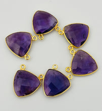 Load image into Gallery viewer, Amethyst Connector – 1 Piece | Gold Plated Bezel | Trillion Shape | Size: 15mm
