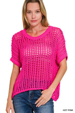 Load image into Gallery viewer, `Fish Net Short Sleeve Crochet Sweater Zenana: ASH MOCHA-188249 / S/M

