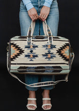 Load image into Gallery viewer, Tan, Brown &amp; Blue Aztec Duffel Bag
