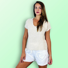 Load image into Gallery viewer, REF 11998 100% LINEN FRINGED BLOUSE.: BLANK
