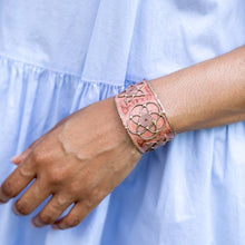 Load image into Gallery viewer, Brass Patina Cuff Bracelet - Peach Lotus
