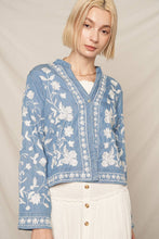 Load image into Gallery viewer, Long Sleeve Embroidered Denim Button Down Top: Dark Denim / S/M
