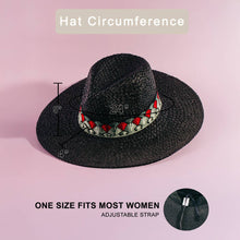 Load image into Gallery viewer, Straw Fedora With Embroidered Fan Motif Band: BK
